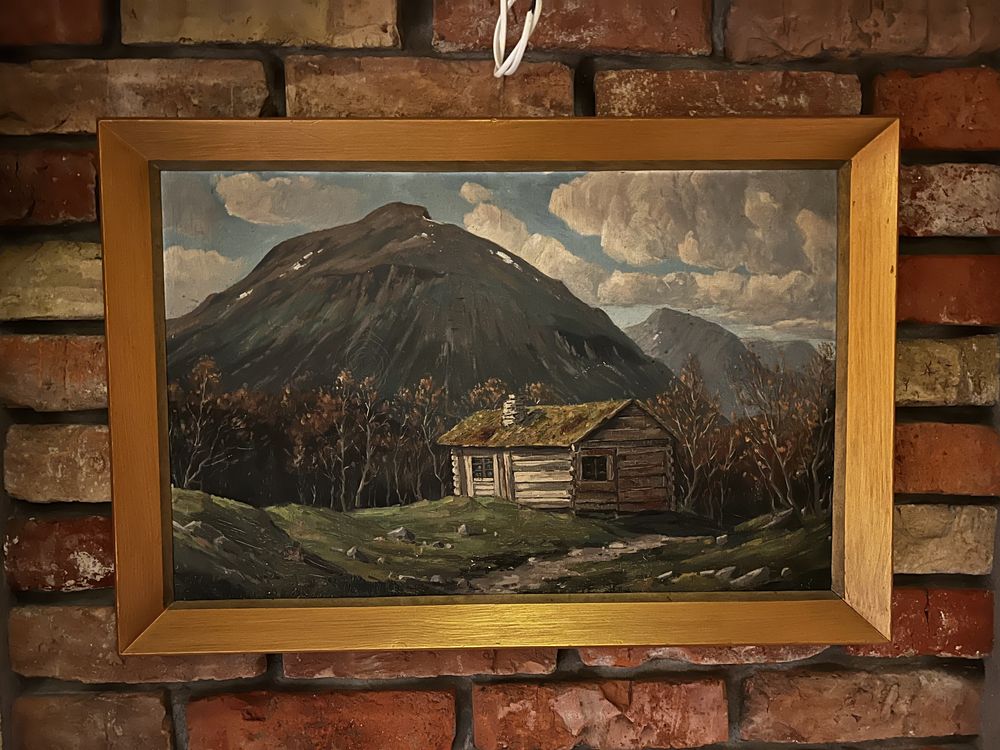 Obraz malowany w ramie drewnianej.
