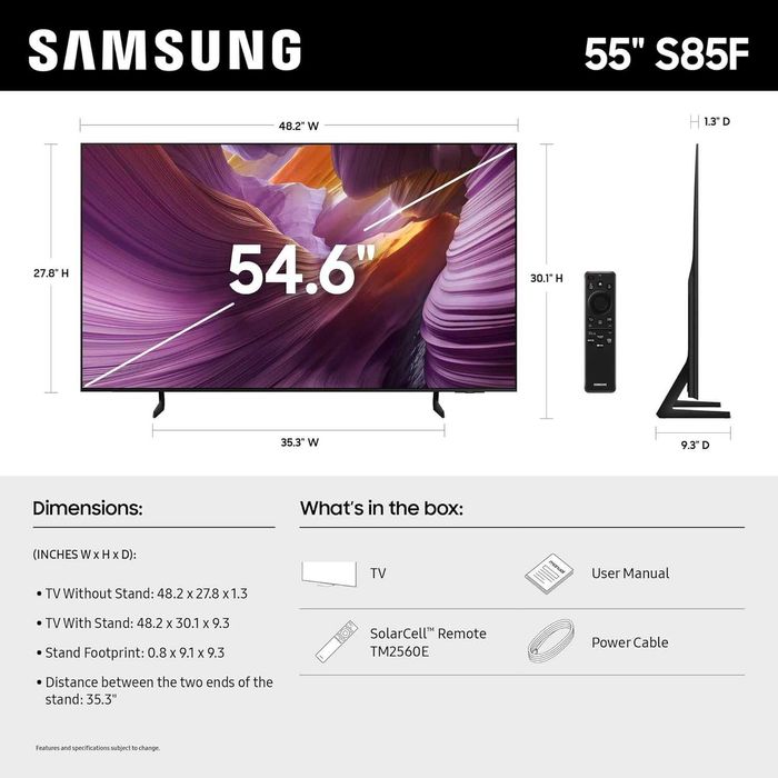 TV 2025 QD-OLED Samsung QE55S85F SmartTV UltraHD 4K 120Hz Укр Прошивка