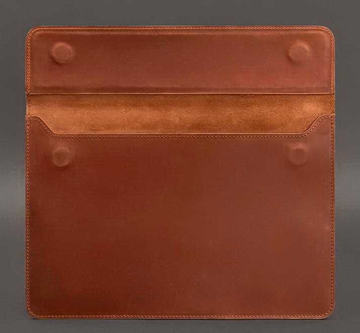 Шкіряний чохол-конверт колір коньяк для MacBook 13, на магнітах, 33х24