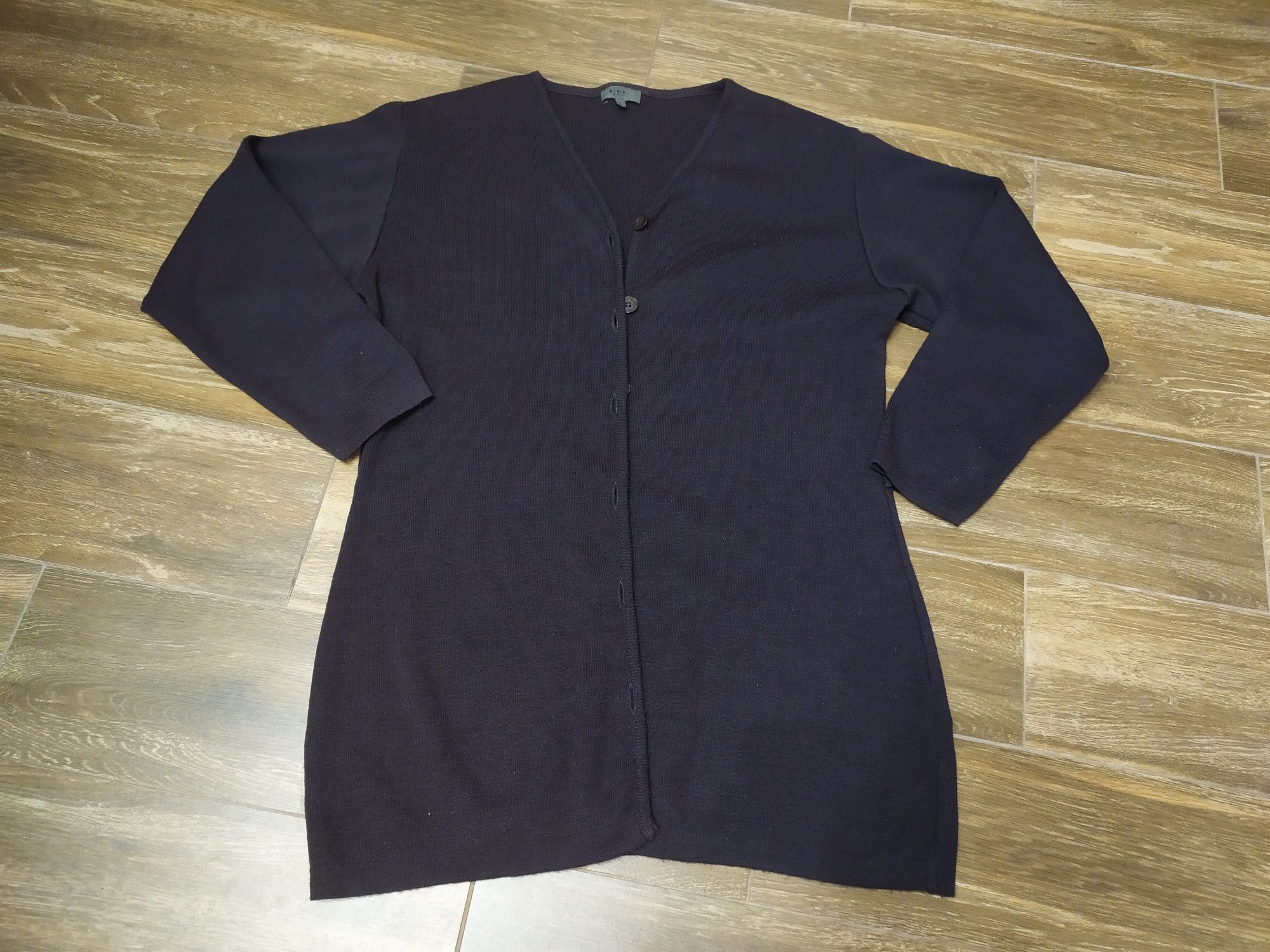 Sweter kardigan ELL women brąz rozmiar L dłuższy 50% wełna merino