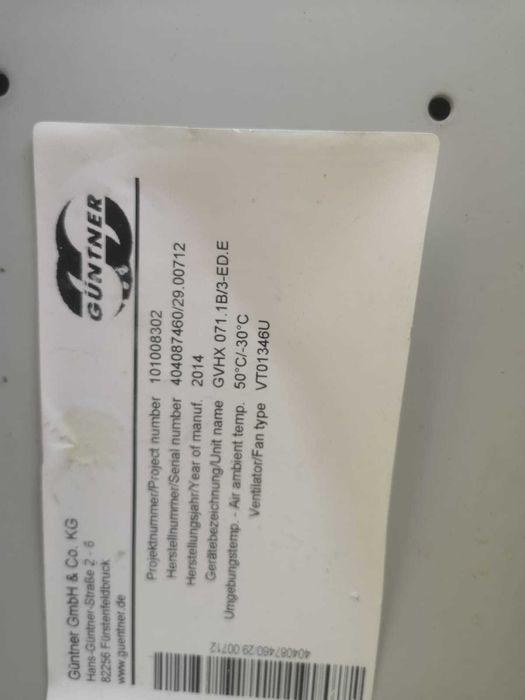 Skraplacz chłodniczy Guntner  3,80mx0,8mx1,10m[H]