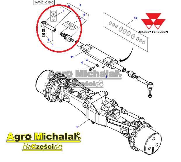 Końcówka drążka stabilizator Massey Ferguson 8732, 8730, 8670, 8790,