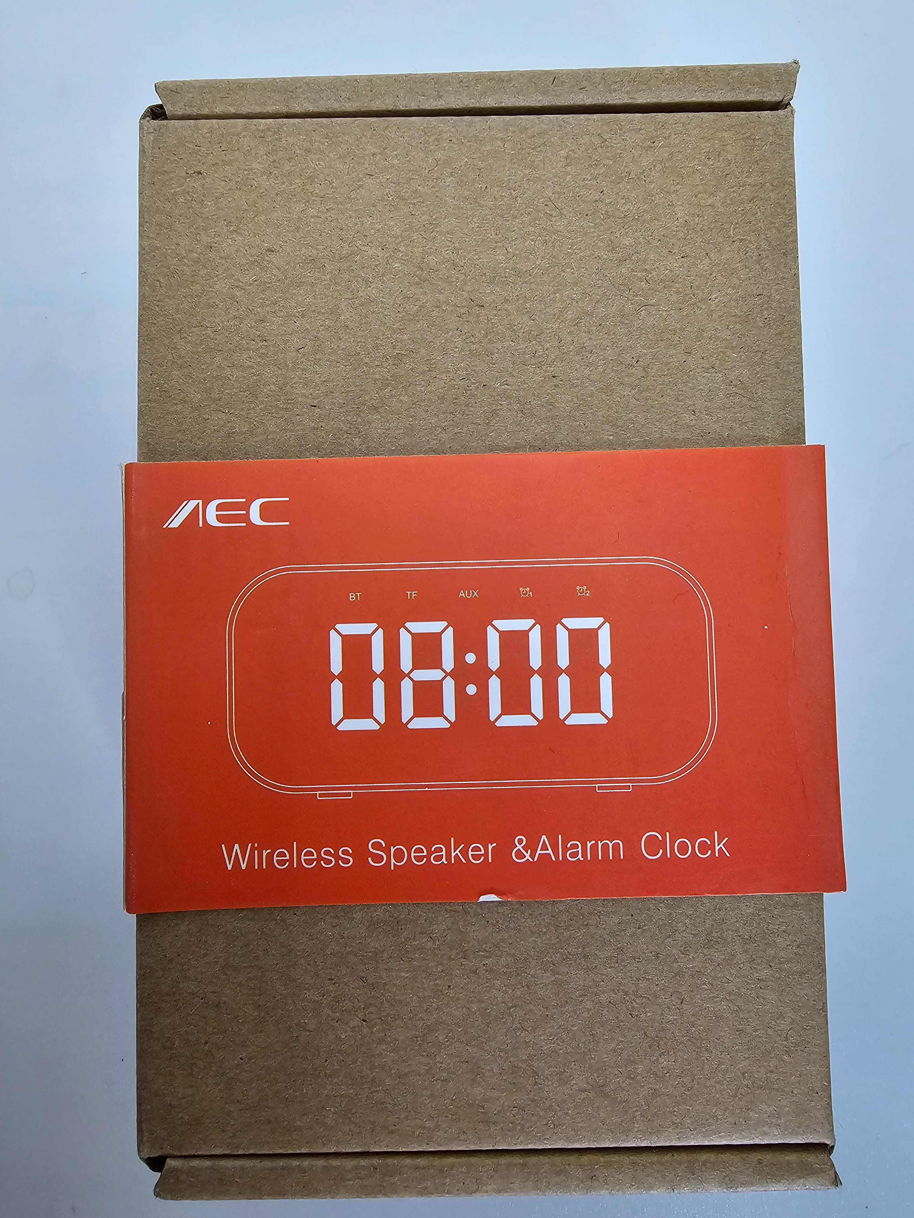 Głośnik Bluetooth Zegar z budzikiem LED, lustrzany, różowy, akumulator
