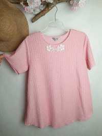 Różowa bluzka z krótkimi rękawami letnia pod marynarkę vintage 44 XXL