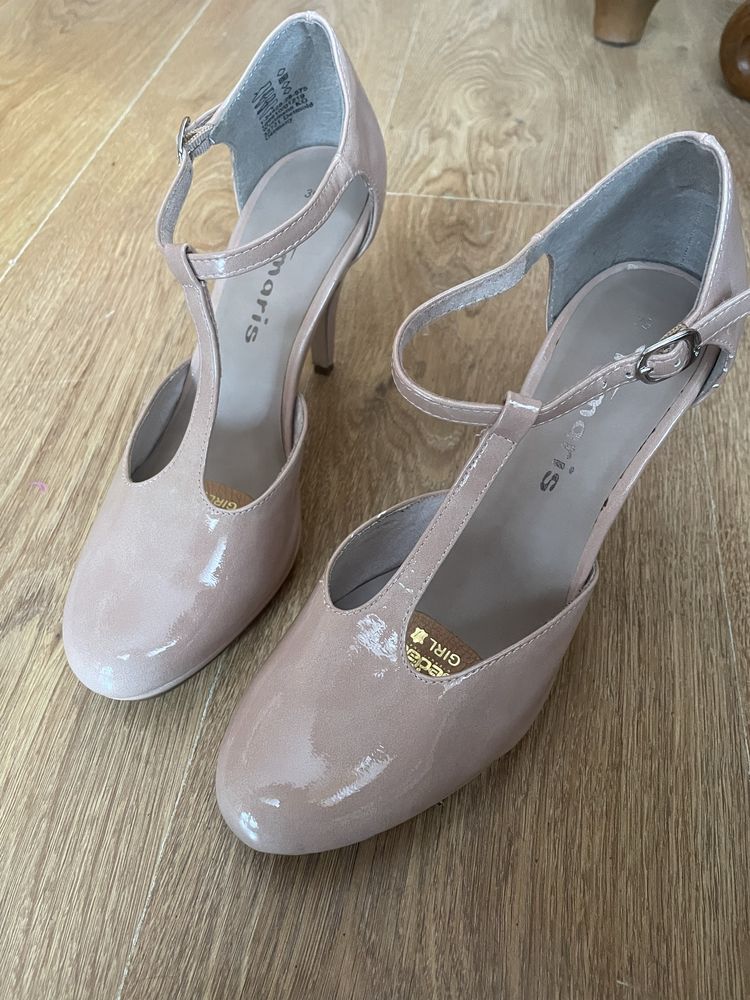 Buty 39 tamaris wygodne weselne slubne bezowe cieliste