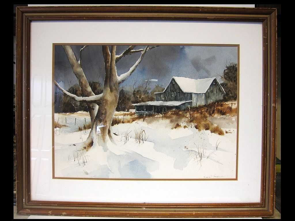 original aquarela - paisagem de inverno - assinada DANIEL LAWRENCE