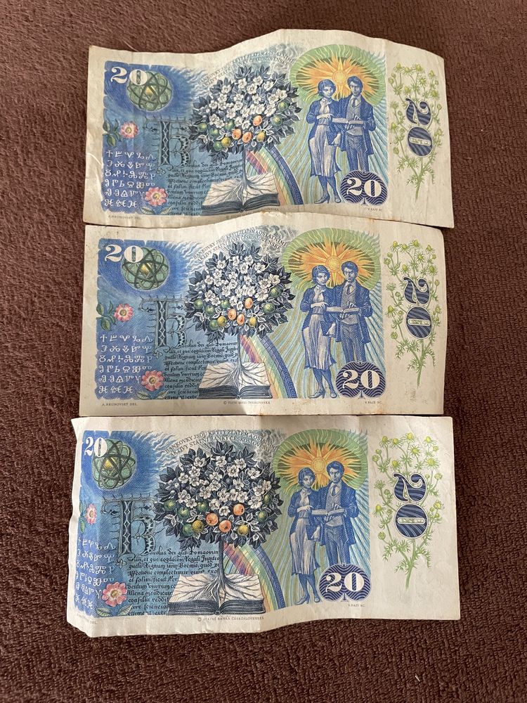 3x stare czechosłowackie banknoty 20 koron