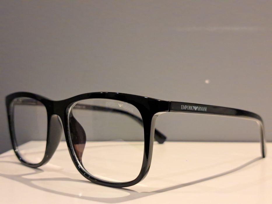 EMPORIO ARMANI czarne nowe męskie okulary zerowki oprawki białe logo