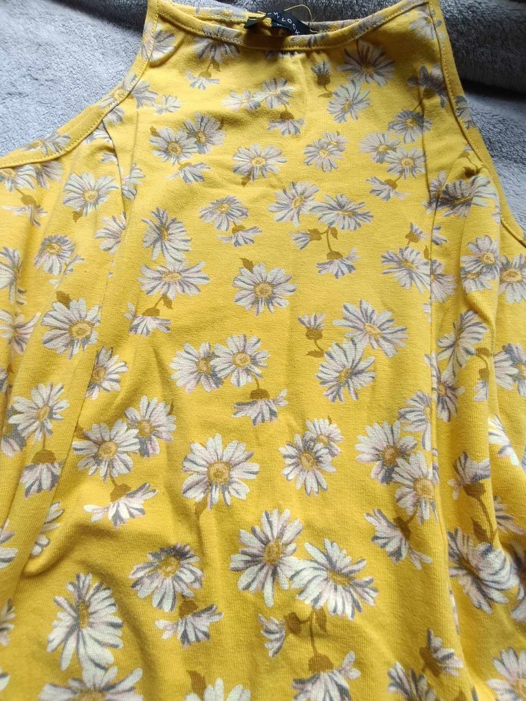 Sukienka musztardowa żółta w kwiaty stokrotki 38 M