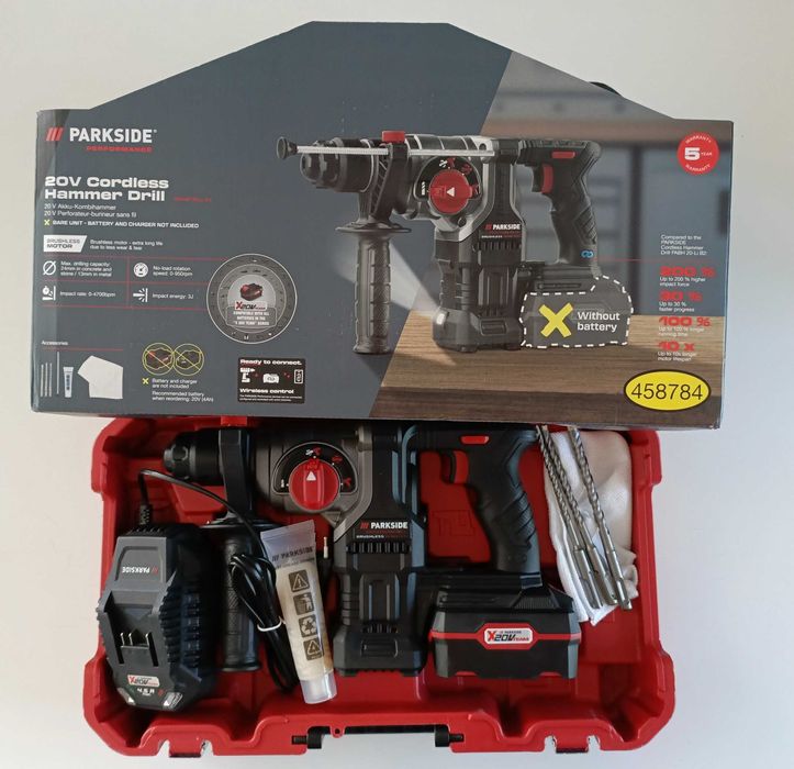 NOWY zestaw młotowiertarka PARKSIDE PKHAP 20Li C4 20V+aku 4ah ład 4,5a