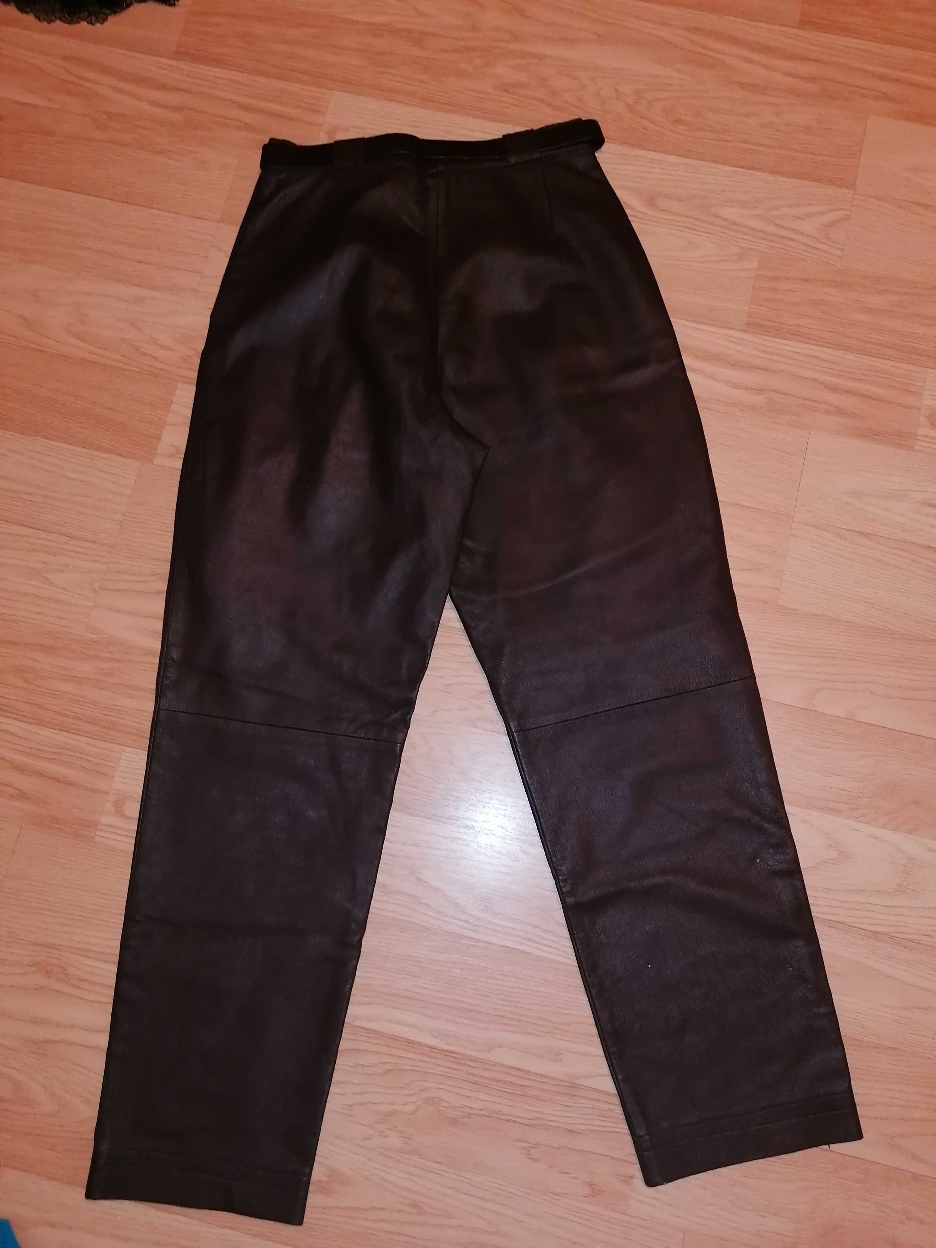 Spodnie z paskiem naturalna 100 % skóra brązowe Vintage