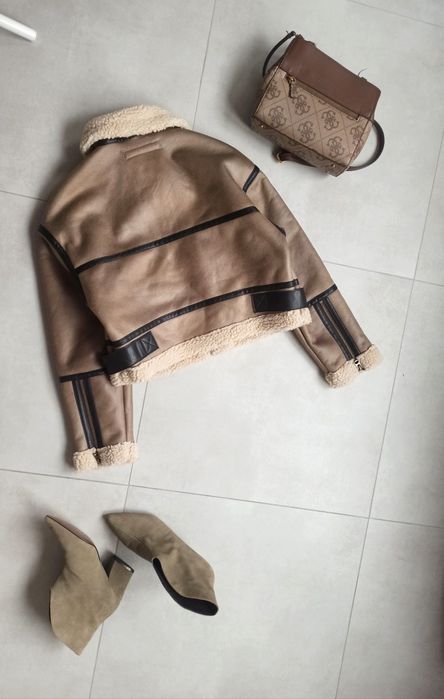 Zara kożuch L 40 pilotka kurtka brązowy biker