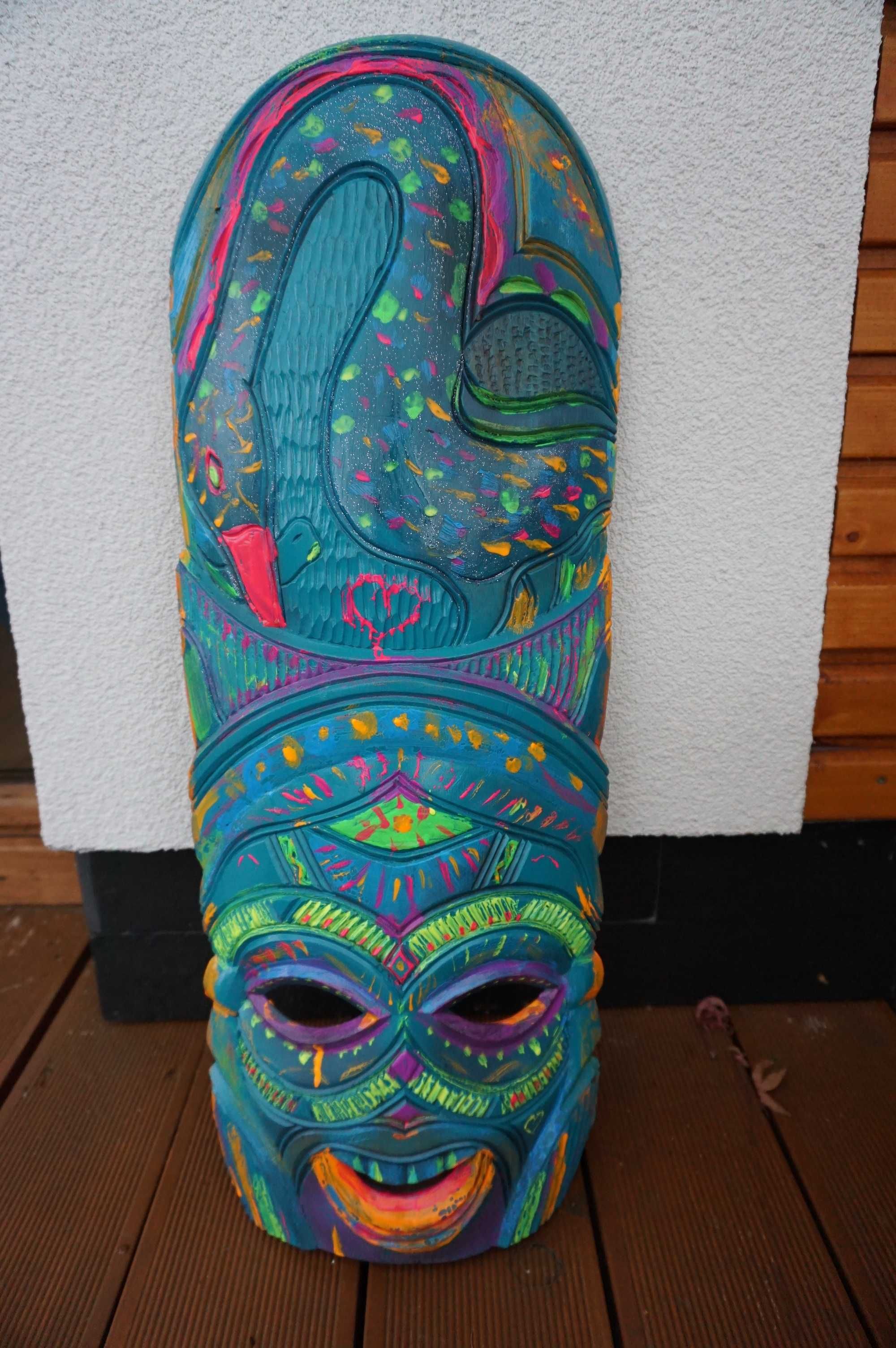duża drewniana, kolorowa maska 68 cm