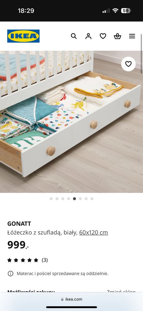 Łózeczko niemowlęce Ikea GONATT