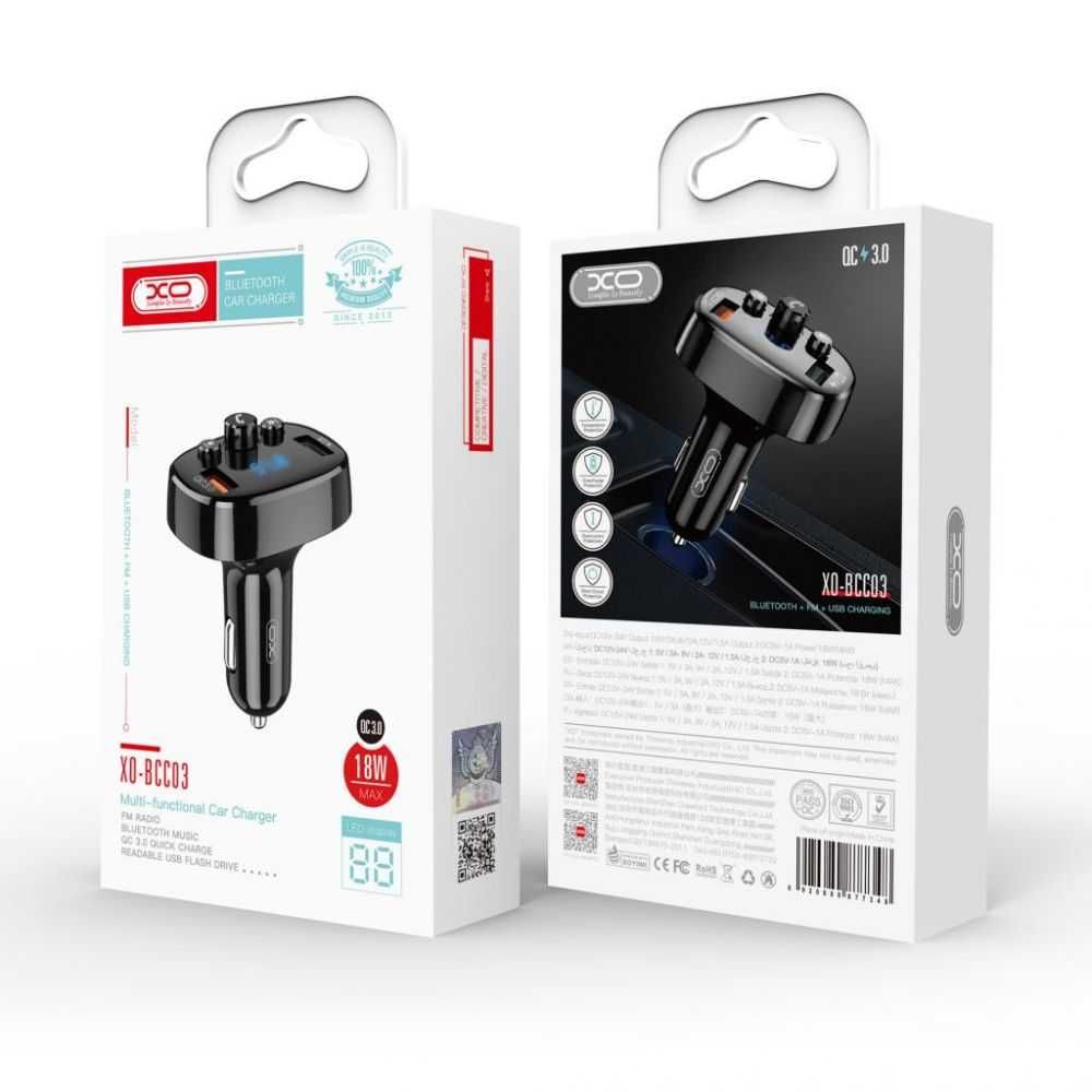 FM-Модулятор XO-BCC03 car charger 18W QC 3.0 Чёрный 67 x 48 x 48 мм