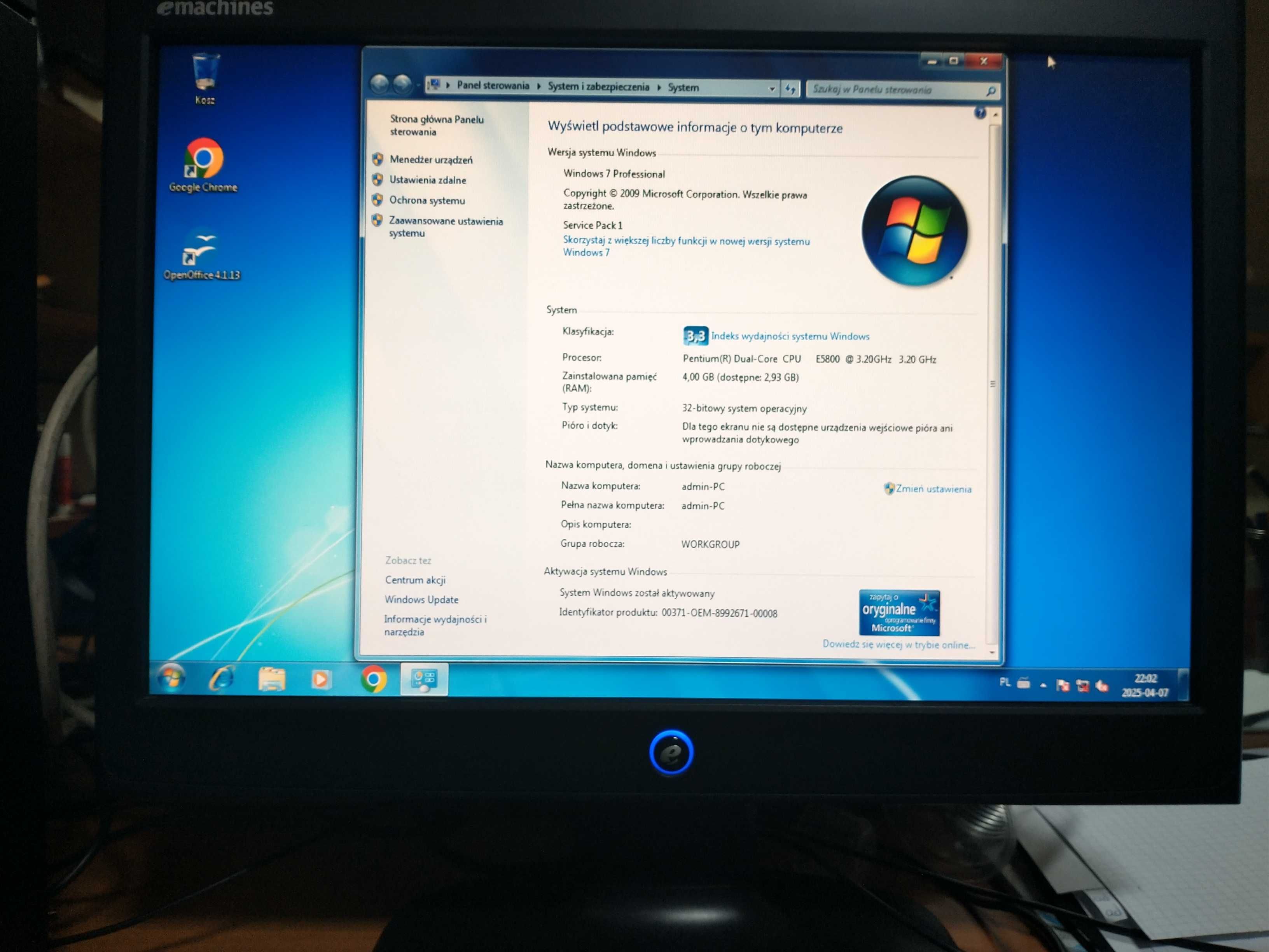 Firmowy zestaw komputerowy HP 500B MT z monitorem i akcesoriami
