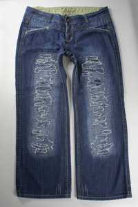 House Of Denim niebieskie proste jeansy przetarcia dziury 46