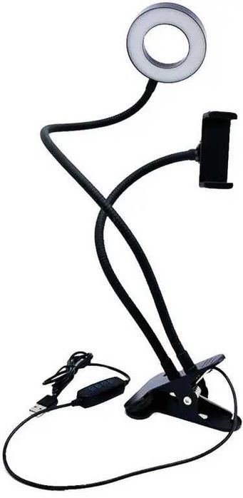 Гнучкий штатив для телефону - кільцева селфі LED лампа на прищіпці