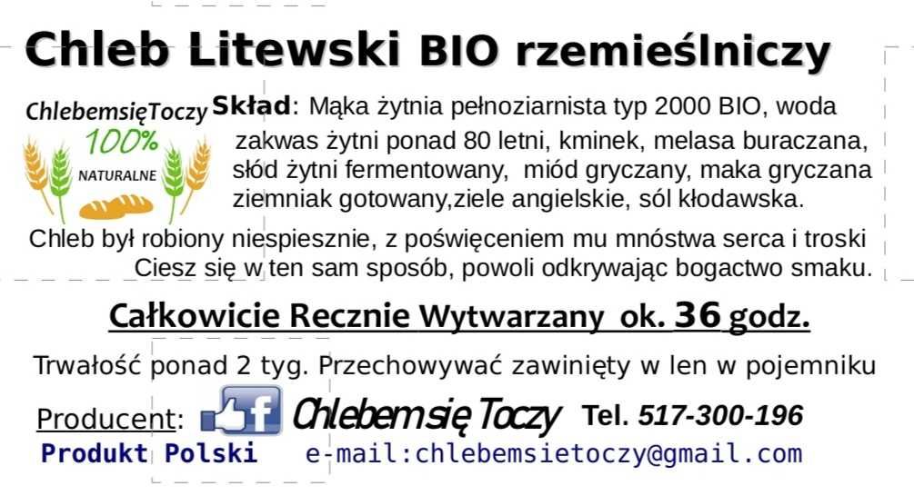 Chleb Kresowy Litewski rzemieślniczy 100% żytni na zakwasie.