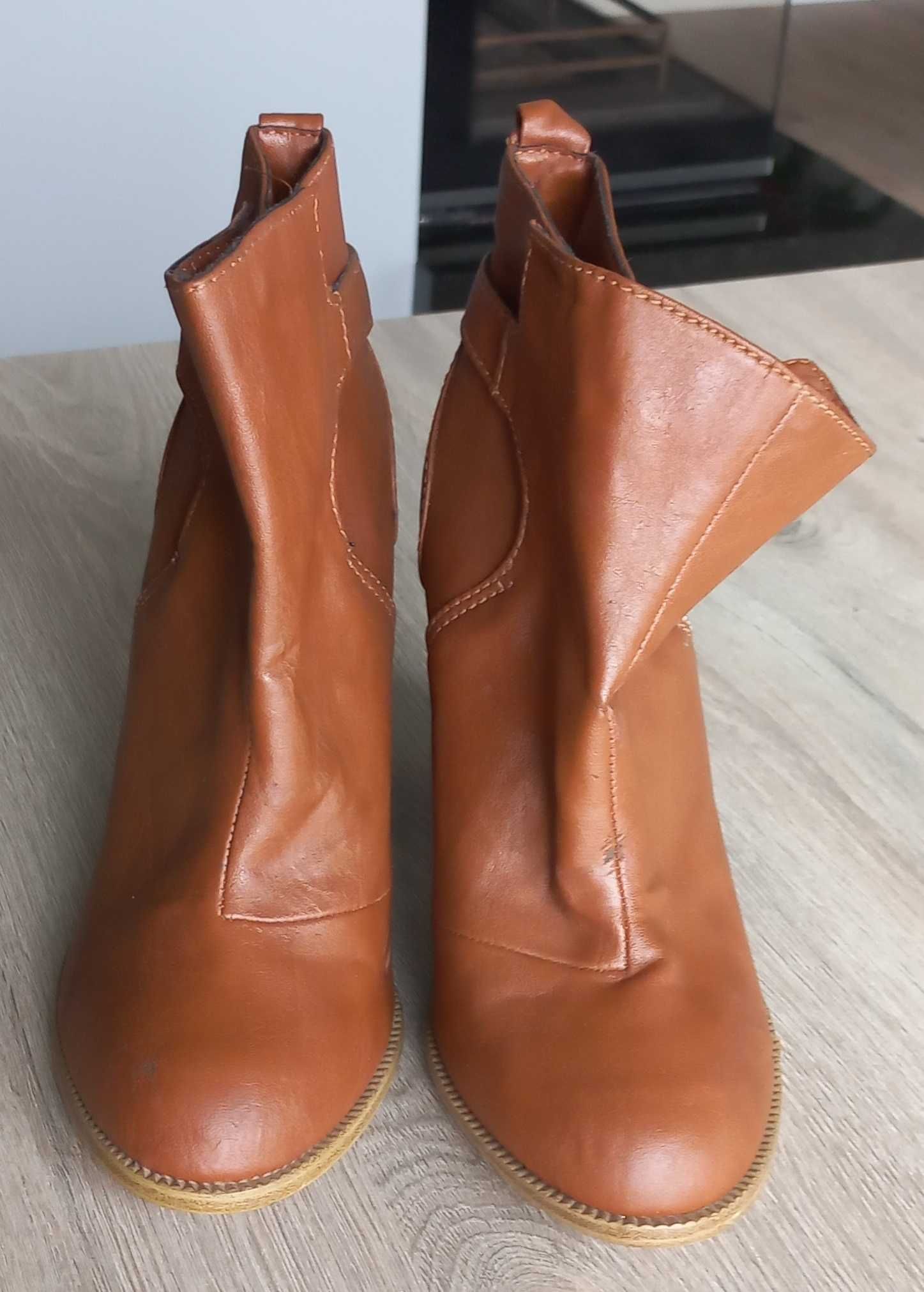 Brązowe rude botki na obcasie 38 H&M 24cm wiosenne jesienne