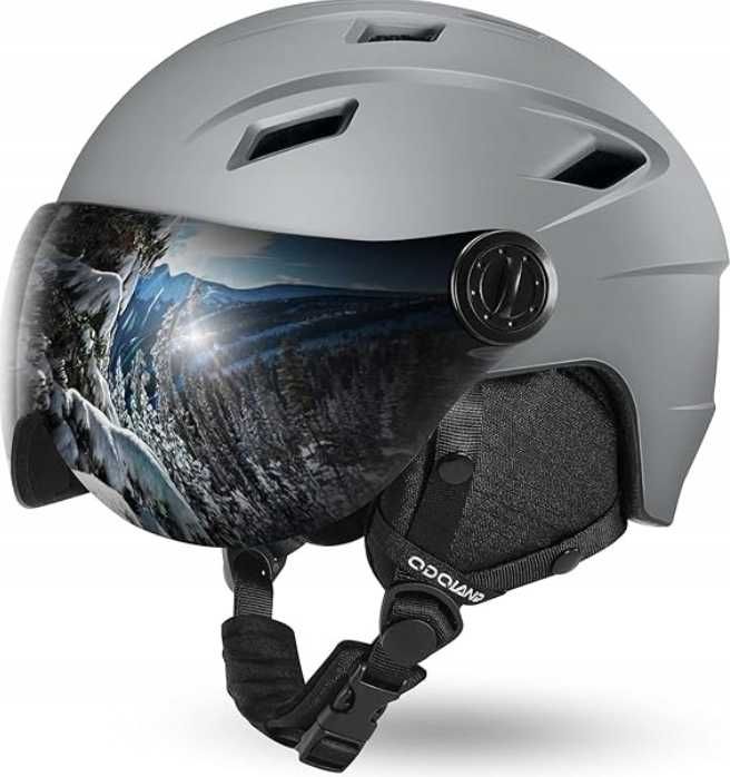 Kask Narciarski z Wizjerem Sportowy Szary ODOLAND 60-61cm Rozmiar L