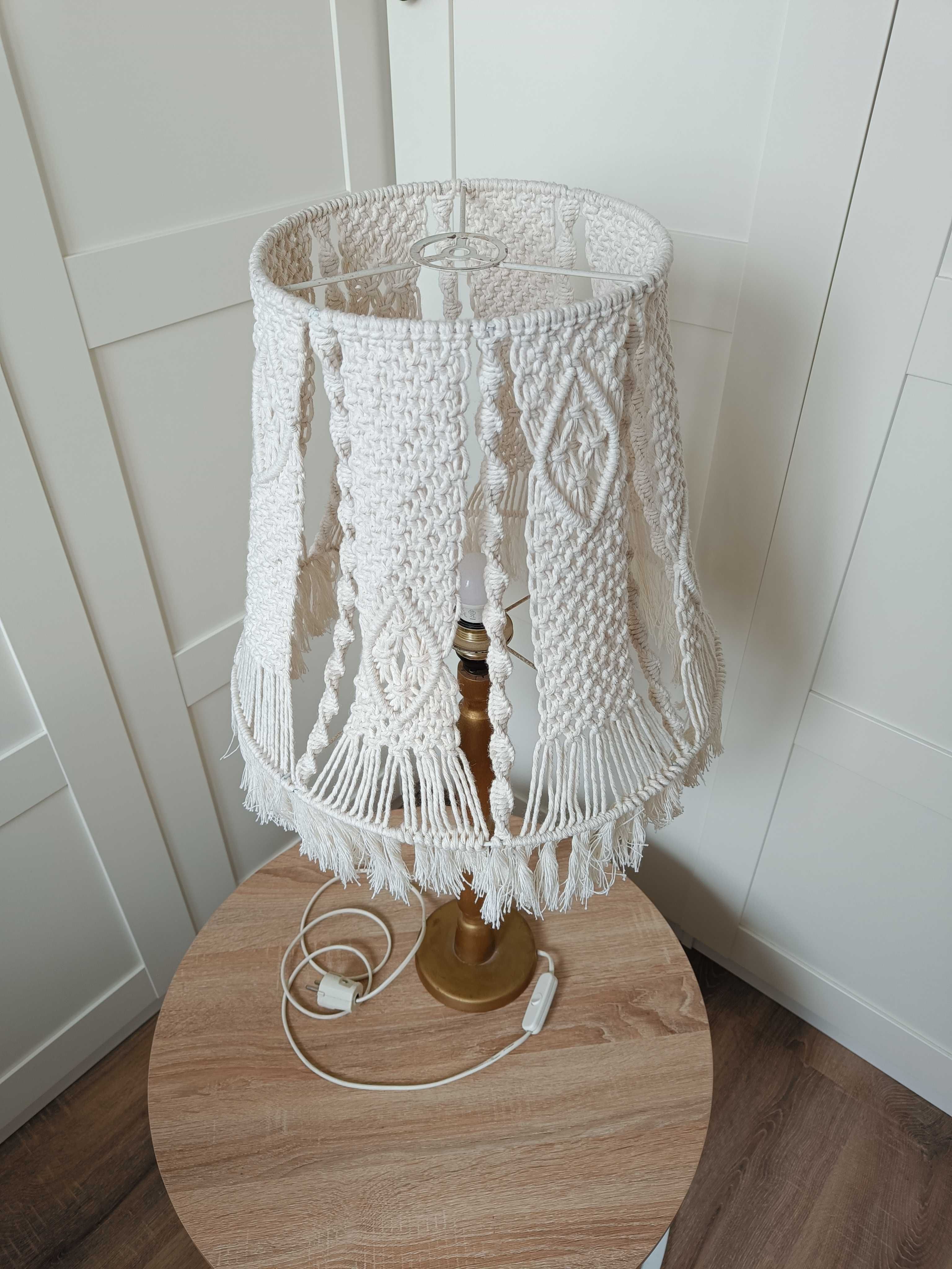 LAMPA stojąca nocna / Abażur z makramy kremowy / Wys. 80cm