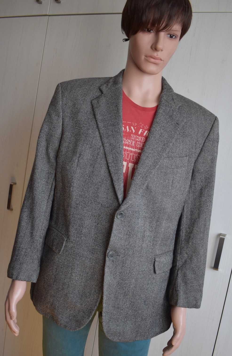 Marynarka wełniana XL XXL blazer wełna 100% elegancka biurowa jodełka
