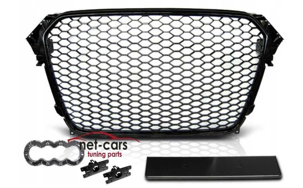 Grill + kratki zderzaka AUDI A4 B8 11-14 wzór RS czarny połysk