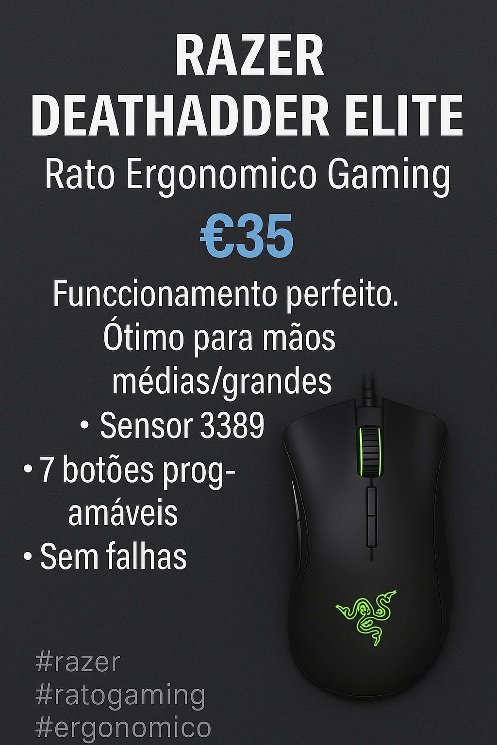 Razer DeathAdder Elite – Rato Ergonómico Gaming