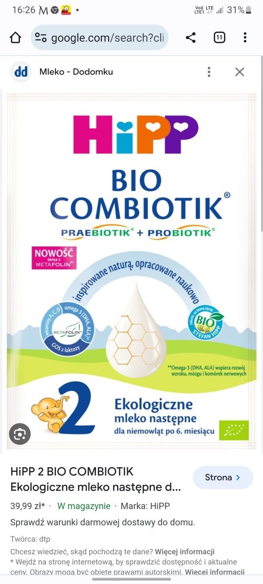 Sprzedam hipp bio combiotic 2