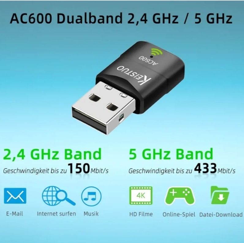 Дводіапазонний 5 ГГц/2,4 ГГц, USB-адаптер WiFi