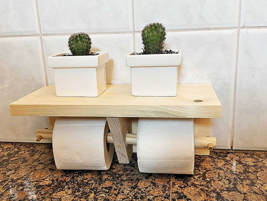 DREWNIANA półka z wieszakiem na papier lub ręcznik