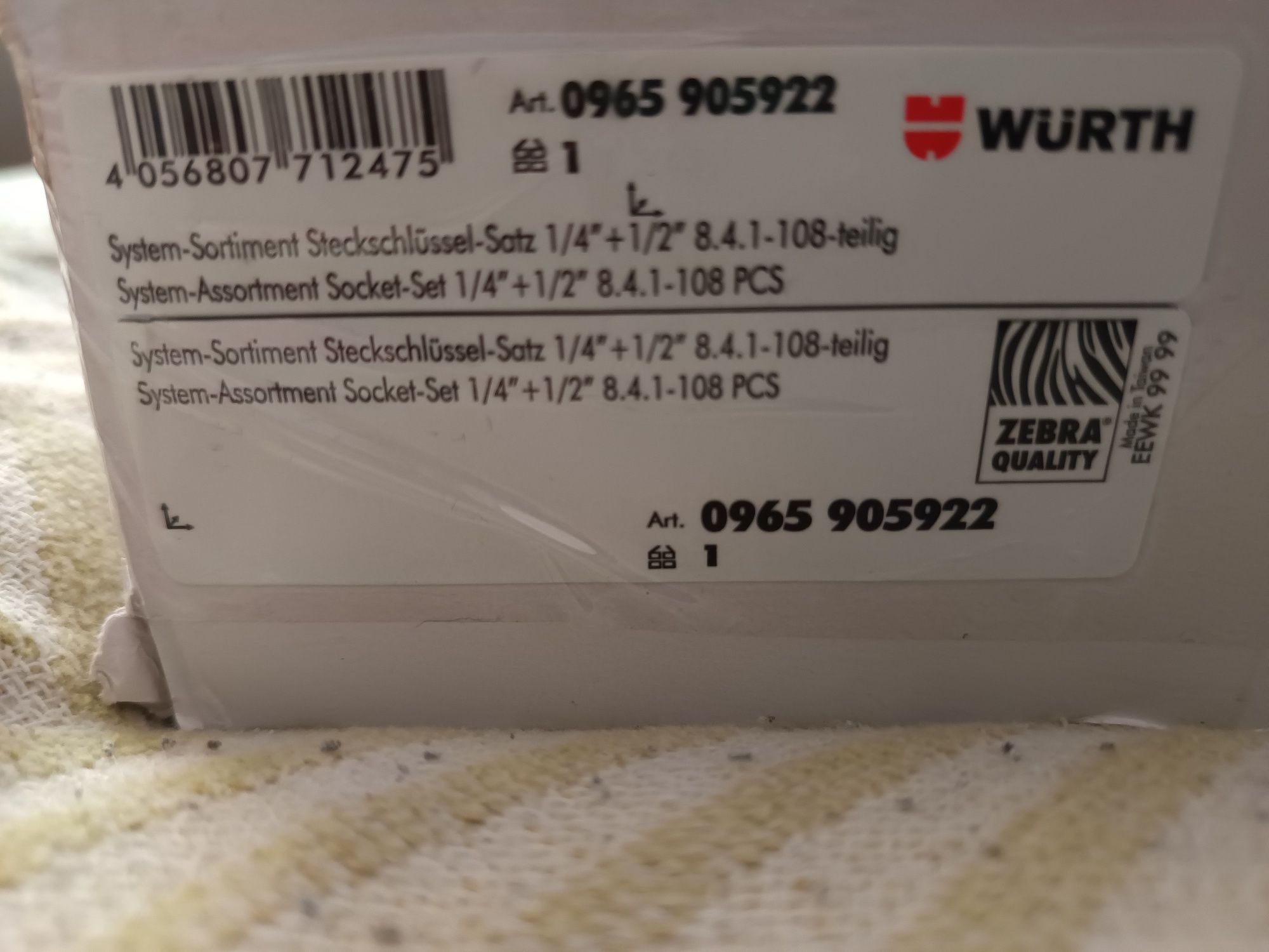 WURTH !!! Zestaw kluczy nasadowych 108 elementów !! Wkład do wózka !!