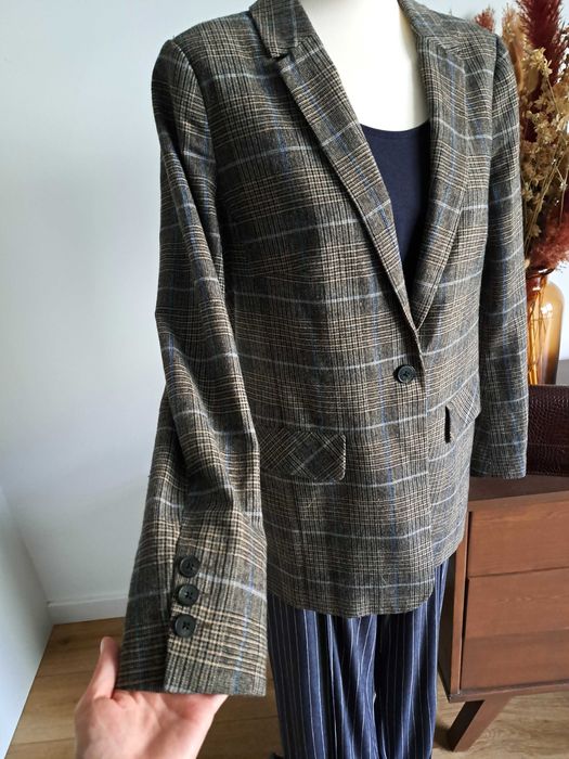 Marynarka w kratę vintage wełna bawełna ESPRIT L 40