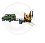 Land Rover z przyczepą, minikoparką JCB i robotnikiem Bruder