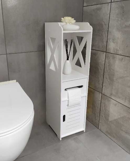 Szafka Łazienkowa Słupek Ażurowa Wąska Cztery Półki Biała 80cm