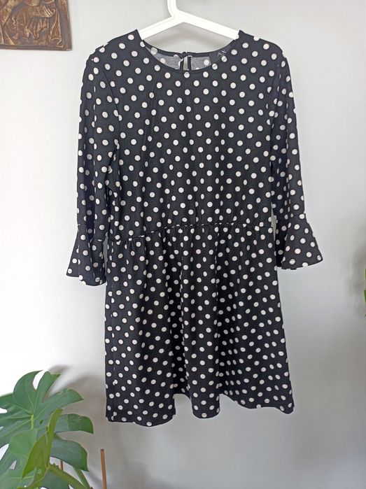 Sukienka czarna w białe kropki rozmiar 42 xl