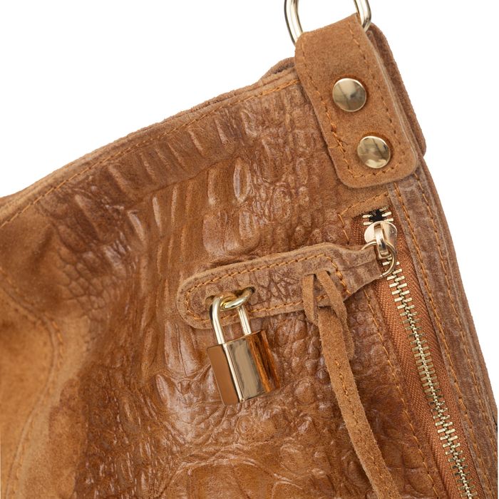 VERA PELLE torebka zamszowa worek shopper z kłódeczką V493 c.szara