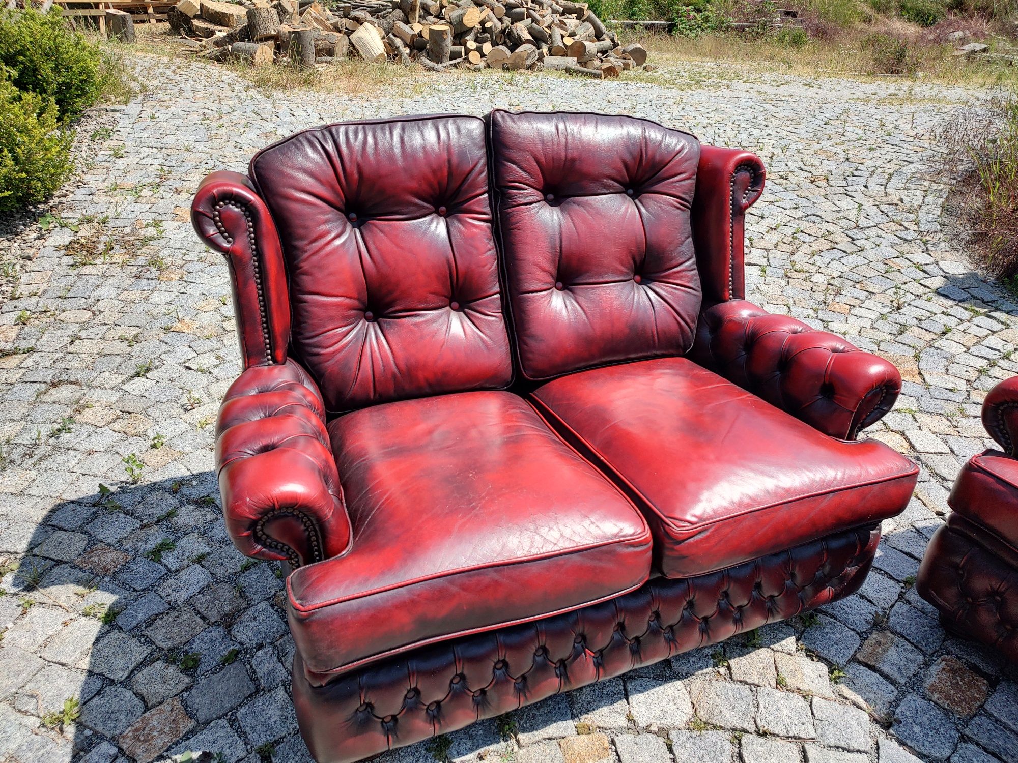 Sofa,Chesterfield kanapa skórzany dwójka i trójka