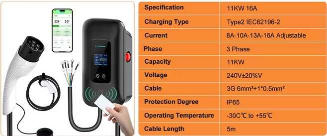 Wallbox Carregador 11 kw - 16 A - Tipo2 - C/ APP - Elétricos Híbridos