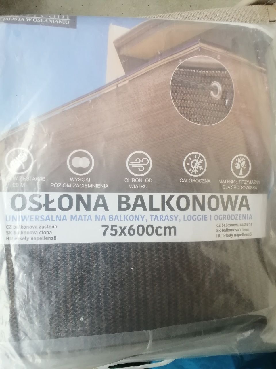 Osłona balkonowo tarasowa 75-600cm +sznur 20m Nowa