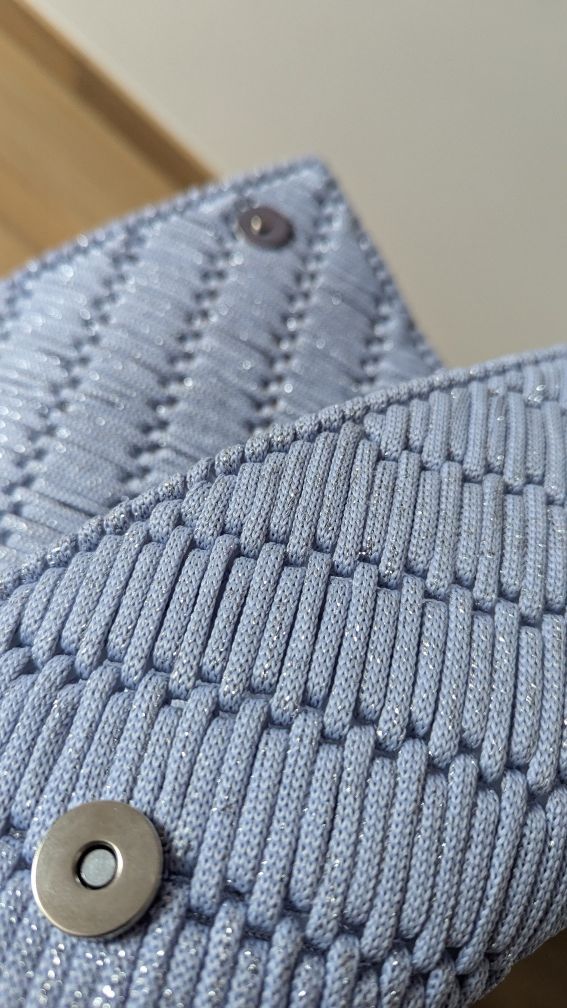 Błękitna z Srebrną nitką Torebka Kopertówka na Kanwie  Handmade