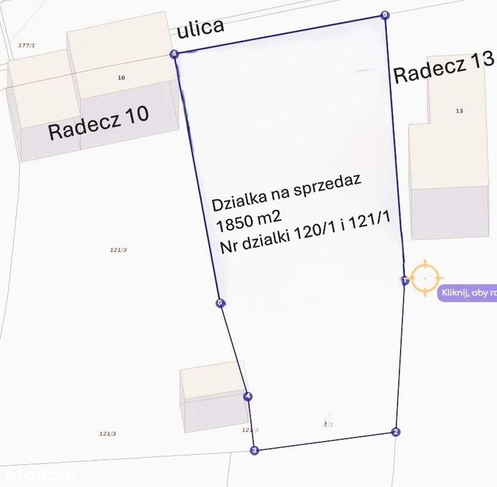 Działka budowlana bezposrednio przy drodze asfaltowej o pow. 1850 m2