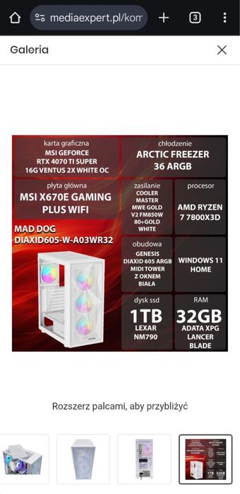 Komputer MAD DOG  R7-7800X3D 32GB ITB RTX4070Ti Super na gwarancji