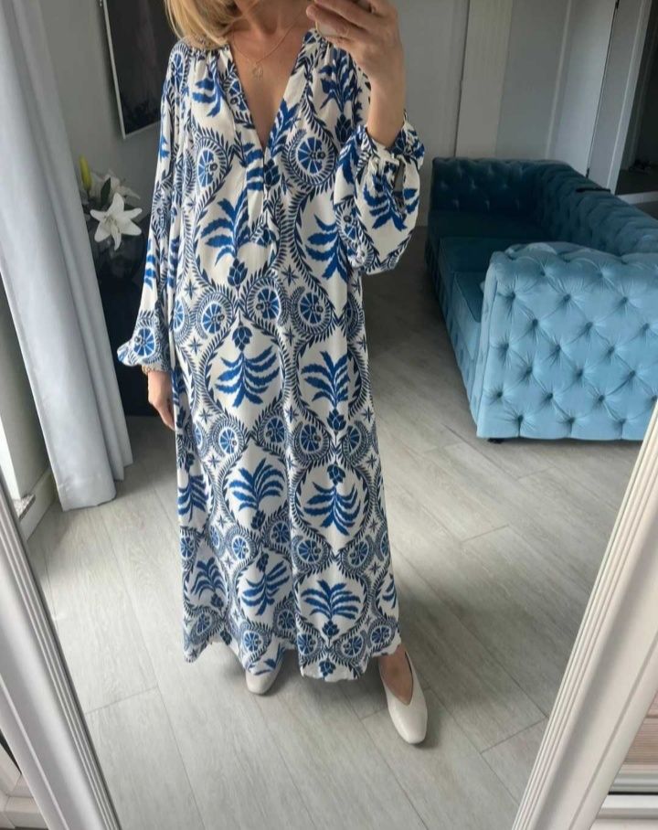 H&M długa maxi Boho orientalna sukienka wzory XXL