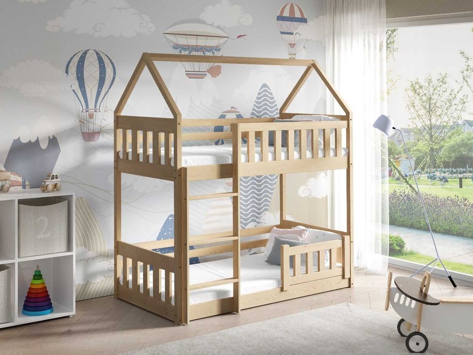 Drewniane łóżko piętrowe domek ZUZIA SLIM - 3 kolory!
