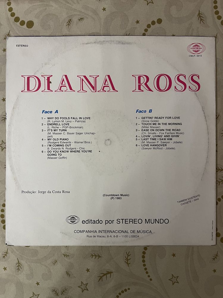 Disco Vinyl 12” LP Compilação Diana Ross - Diana Ross (1983)