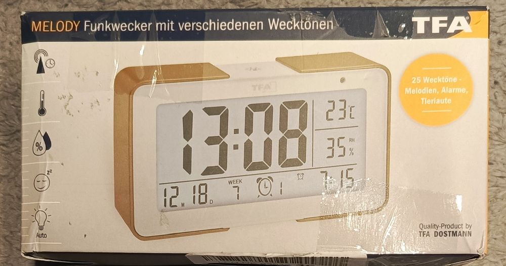 Budzik cyfrowy TFA Dostmann Melody z  dźwiękami biały 14x4x8 cm.