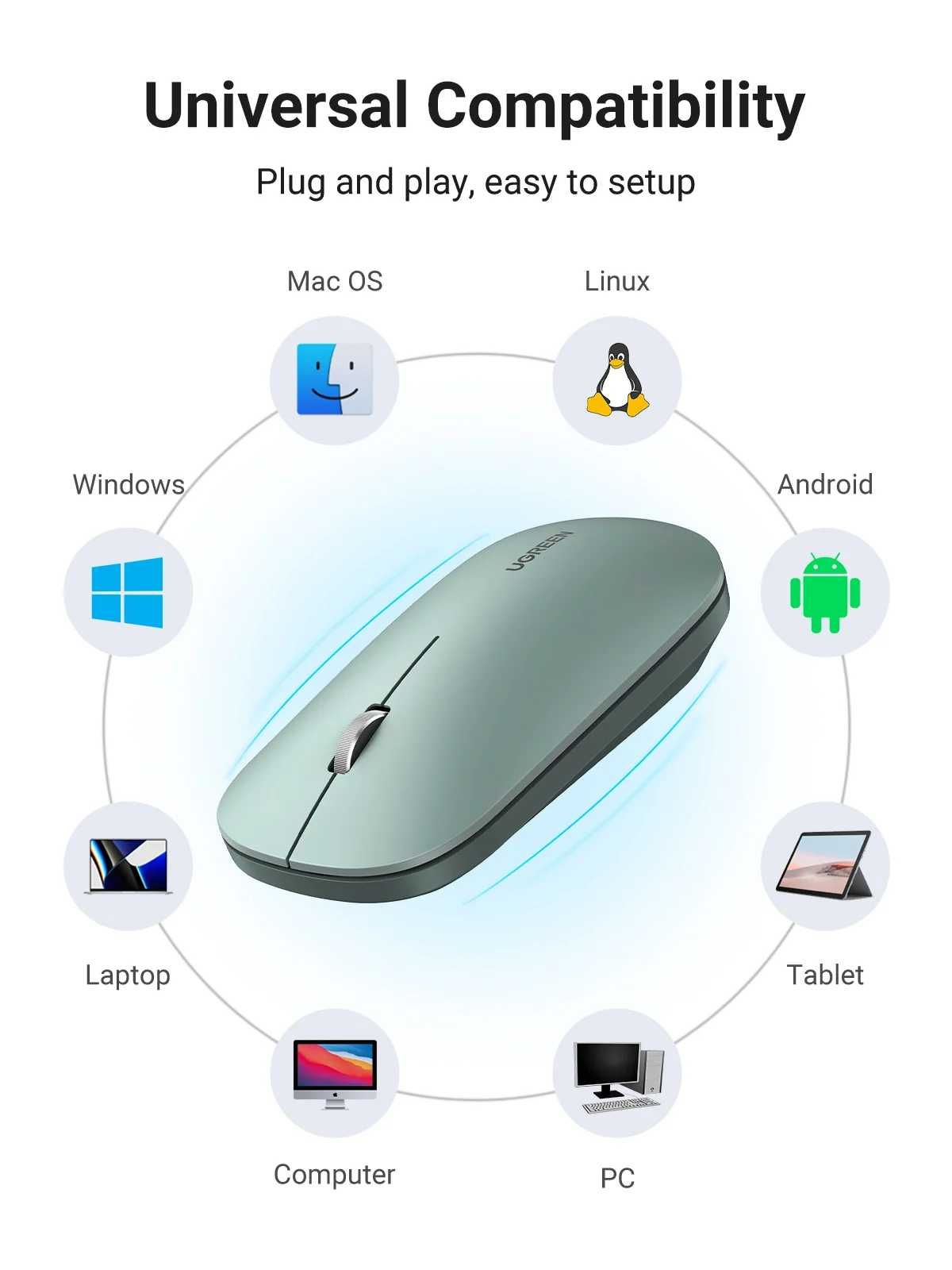 Миша Ugreen MU001 Portable Wireless Black/Green/Gray (UGR-90372)