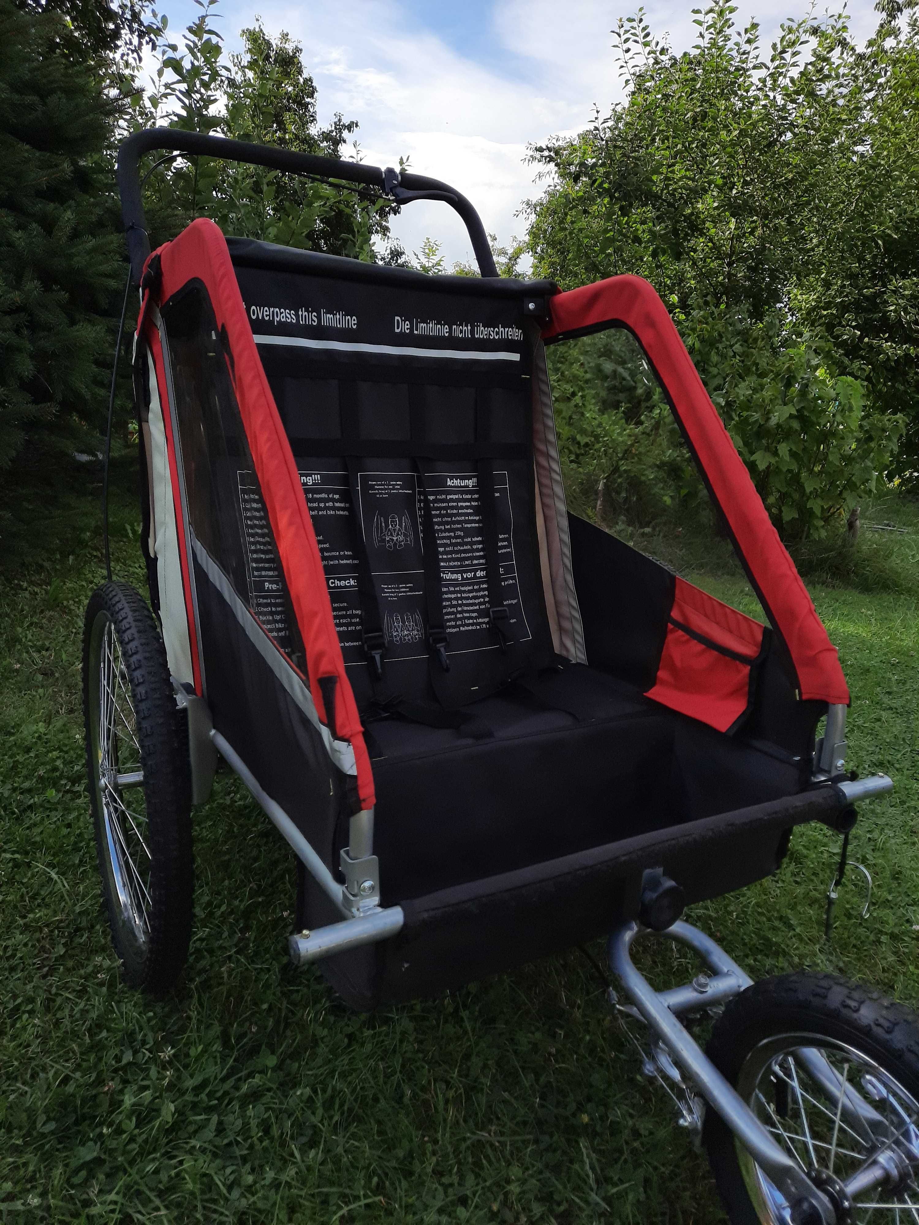 Trójkołowy wózek dla dzieci, amortyzowana przyczepka rowerowa, 2 W 1